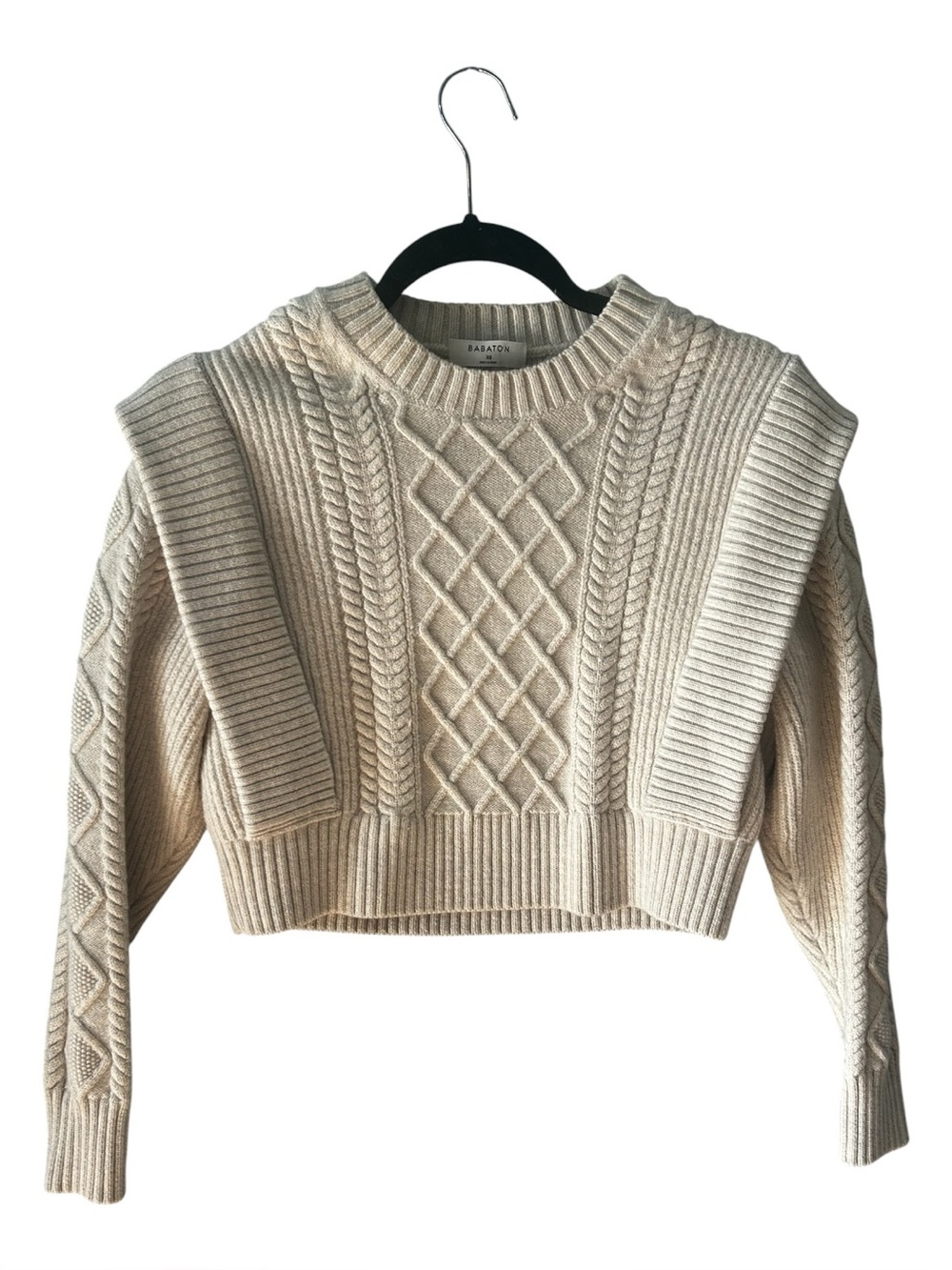 Babaton Aritzia Lacerte 100% Merino Wool Cable Knit Cropped Sweater XS Cream